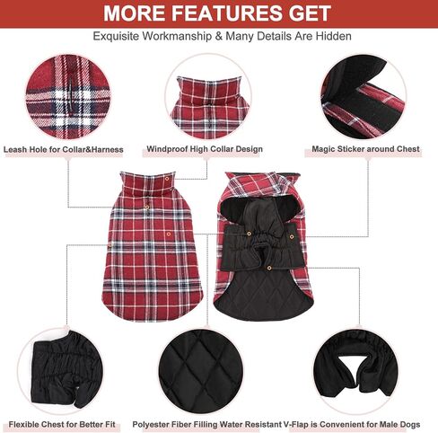 MIGOHI Dog Jackets for Winter, Reversible Dog Coat Windproof Waterproof Dog Winter Jackets for Cold Weather, British Style Plaid Dog Coats Warm Dog Vest for Small Medium Large Dogs, Green XL in Kuwait