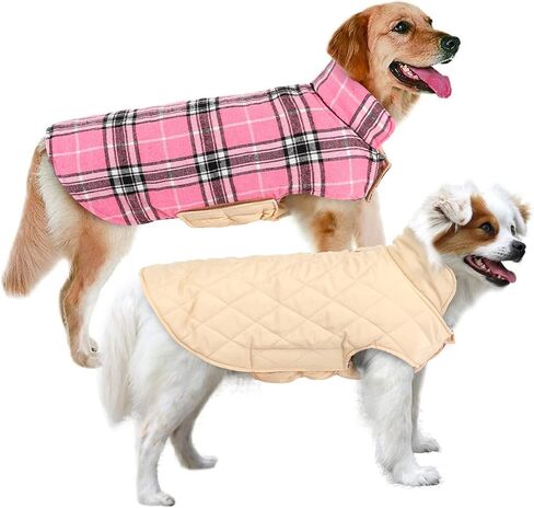 MIGOHI Dog Jackets for Winter, Reversible Dog Coat Windproof Waterproof Dog Winter Jackets for Cold Weather, British Style Plaid Dog Coats Warm Dog Vest for Small Medium Large Dogs, Green XL in Kuwait