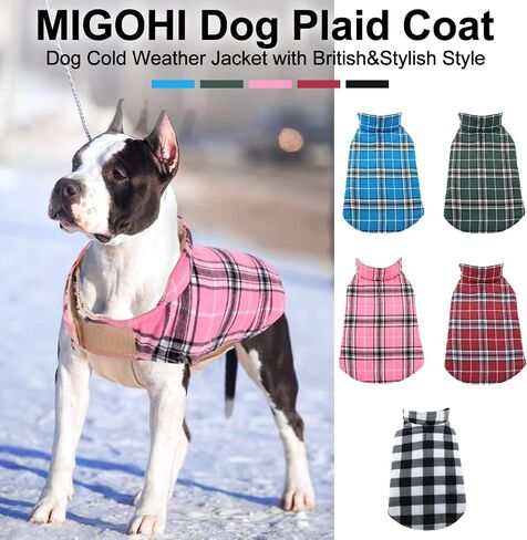 MIGOHI Dog Jackets for Winter, Reversible Dog Coat Windproof Waterproof Dog Winter Jackets for Cold Weather, British Style Plaid Dog Coats Warm Dog Vest for Small Medium Large Dogs, Green XL in Kuwait