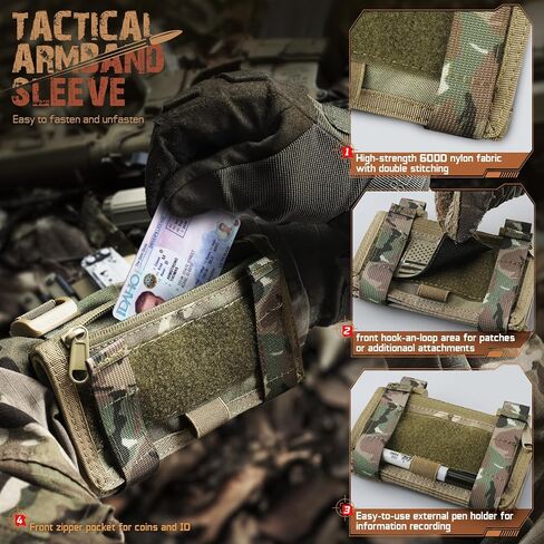 LIVANS Map Case Tactical Arm Sleeve QB Wristband Map Pouch Tactical Armband Sleeve Military Arm Wrist Pouch Documet DOPE Card Holder for Shooting Rescue Field Measurement, Include Flag Patch in Kuwait