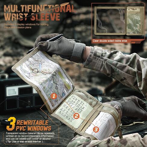 LIVANS Map Case Tactical Arm Sleeve QB Wristband Map Pouch Tactical Armband Sleeve Military Arm Wrist Pouch Documet DOPE Card Holder for Shooting Rescue Field Measurement, Include Flag Patch in Kuwait