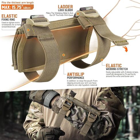 LIVANS Map Case Tactical Arm Sleeve QB Wristband Map Pouch Tactical Armband Sleeve Military Arm Wrist Pouch Documet DOPE Card Holder for Shooting Rescue Field Measurement, Include Flag Patch in Kuwait