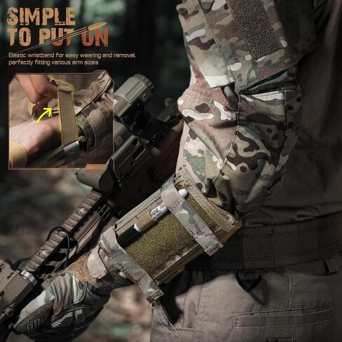 LIVANS Map Case Tactical Arm Sleeve QB Wristband Map Pouch Tactical Armband Sleeve Military Arm Wrist Pouch Documet DOPE Card Holder for Shooting Rescue Field Measurement, Include Flag Patch in Kuwait