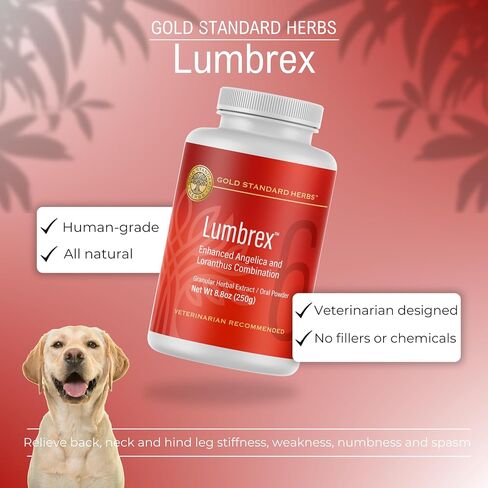 Lumbrex Joint Pain and Stiffness Relief for Dogs by Gold Standard Herbs, All Natural Angelica Root and Loranthus, 85 gram powder, White in Kuwait