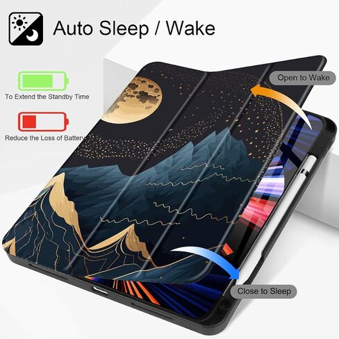 May Chen Case for iPad Pro 11-inch 2024 5th Generation M4 Chip, [Built Pencil Holder 2/USB-C] Soft TPU Back Cover with Trifold Stand Support Auto Wake/Sleep, Traditional in Saudi Arabia
