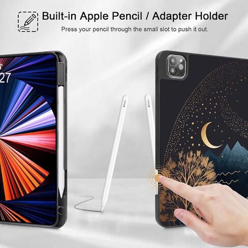 May Chen Case for iPad Pro 11-inch 2024 5th Generation M4 Chip, [Built Pencil Holder 2/USB-C] Soft TPU Back Cover with Trifold Stand Support Auto Wake/Sleep, Traditional in Saudi Arabia