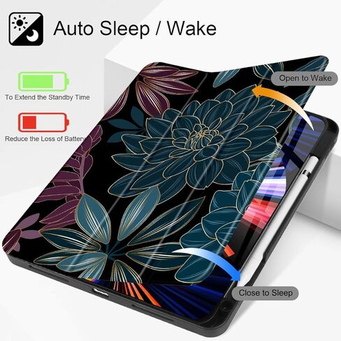 May Chen Case for iPad Pro 11-inch 2024 5th Generation M4 Chip, [Built Pencil Holder 2/USB-C] Soft TPU Back Cover with Trifold Stand Support Auto Wake/Sleep, Traditional in Kuwait