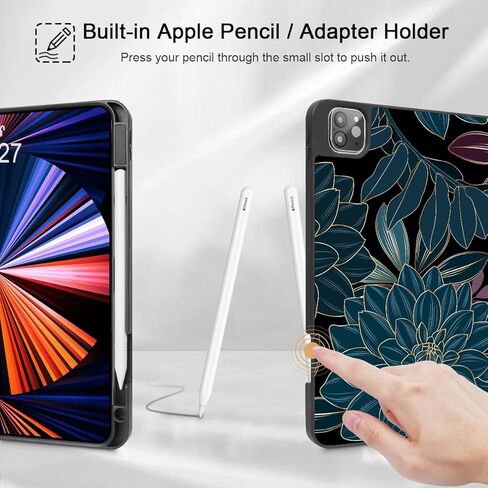May Chen Case for iPad Pro 11-inch 2024 5th Generation M4 Chip, [Built Pencil Holder 2/USB-C] Soft TPU Back Cover with Trifold Stand Support Auto Wake/Sleep, Traditional in Kuwait