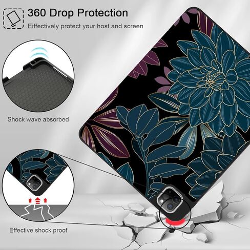 May Chen Case for iPad Pro 11-inch 2024 5th Generation M4 Chip, [Built Pencil Holder 2/USB-C] Soft TPU Back Cover with Trifold Stand Support Auto Wake/Sleep, Traditional in Kuwait