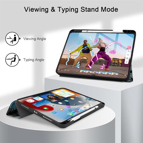 May Chen Case for iPad Pro 11-inch 2024 5th Generation M4 Chip, [Built Pencil Holder 2/USB-C] Soft TPU Back Cover with Trifold Stand Support Auto Wake/Sleep, Traditional in Kuwait