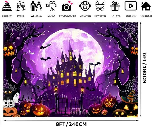 8X6FT Halloween Backdrops for Photography Halloween Photo Backdrop Kids Purple Halloween Full Moon Background Trunk Or Treat Backdrop F215 in Saudi Arabia