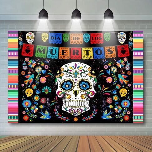 Avezano Day of The Dead Backdrop Mexican Dia de Los Muertos Fiesta Background Sugar Skull Halloween Party Decoration Supplies (7x5ft) in Saudi Arabia