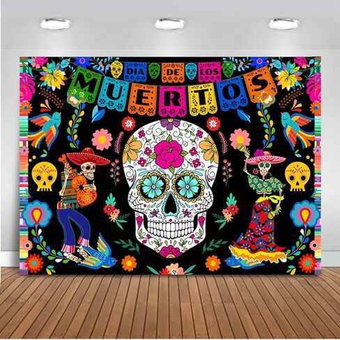 Avezano Day of The Dead Backdrop Mexican Dia de Los Muertos Fiesta Background Sugar Skull Halloween Party Decoration Supplies (7x5ft) in Saudi Arabia