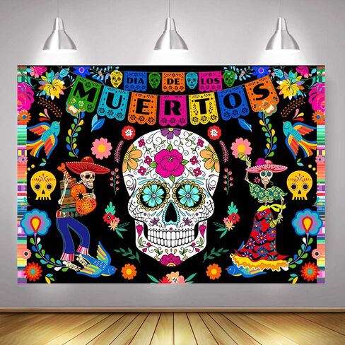 Avezano Day of The Dead Backdrop Mexican Dia de Los Muertos Fiesta Background Sugar Skull Halloween Party Decoration Supplies (7x5ft) in Saudi Arabia