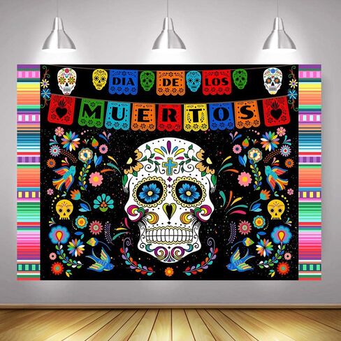 Avezano Day of The Dead Backdrop Mexican Dia de Los Muertos Fiesta Background Sugar Skull Halloween Party Decoration Supplies (7x5ft) in Saudi Arabia