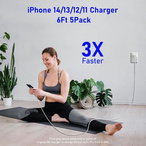 5Pack Phone Charger Fast Charging,[MFi Certified] 20W Wall Fast Charger 6FT Lightning Cable Compatible with iPhone 14/13/12/11/Pro/Max/XR/XS/X/8 in Saudi Arabia