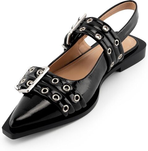 KaroNairy Wide Buckle Ballet Flats for Women Pointy Toe Mary Jane Flat Square Toe Flats Pumps Ballerina Shoes pearl9 White in Saudi Arabia