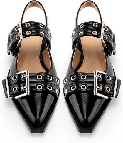 KaroNairy Wide Buckle Ballet Flats for Women Pointy Toe Mary Jane Flat Square Toe Flats Pumps Ballerina Shoes pearl9 White in Saudi Arabia