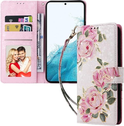 حافظة هاتف Asuwish لهاتف Samsung Galaxy A54 5G، غطاء فليب خلوي مع واقي شاشة من الزجاج المقسى، حامل بطاقة زهرة، حبل حامل A545G A 54 54A 4G G5 SM A546U للنساء والرجال وزهرة الورد in Kuwait