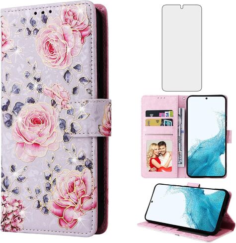 حافظة هاتف Asuwish لهاتف Samsung Galaxy A54 5G، غطاء فليب خلوي مع واقي شاشة من الزجاج المقسى، حامل بطاقة زهرة، حبل حامل A545G A 54 54A 4G G5 SM A546U للنساء والرجال وزهرة الورد in Kuwait