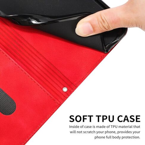 حافظة لهاتف موتورولا ايدج 2024 محفظة سوداء مع حبل حزام، حافظة هاتف موتورولا موتو ايدج 2024 جلدية مع حامل بطاقة غطاء قلاب مقاوم للصدمات شديد التحمل (أحمر) in Kuwait