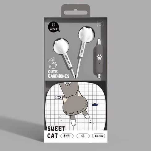 QearFun Cat Earbuds for Kids, Kawakii Wired Earbud & in-Ear Headphones Gift for School Girls and Boys with Microphone and Lovely Earphones Storage Case(Black G) in Saudi Arabia