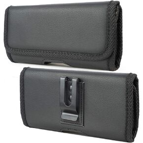 Case for Motorola Phone, Nakedcellphone Black Vegan Leather Horizontal Pouch [Metal Clip, Belt Harness, Magnetic Closure] for Moto ThinkPhone, Edge, Edge+, G Power 5G, G Play, Nokia C300/C110/G310