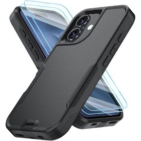 Magnetic for iPhone 16 Case,[Compatible with MagSafe] [Belt Clip Holster], with 2X Tempered Glass Screen Protecto, Phone Cover for iPhone 16 6.1 Inch (Dark Blue-Belt Clip-MAG)