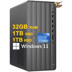 HP Envy Business Tower Desktop Computer 12th Generation Intel 12-Core i7-12700 Processor 32GB RAM 1TB SSD + 1TB HDD Intel UHD Graphics 770 USB-C SuperSpeed USB VGA Bluetooth Win11 Black + HDMI Cable