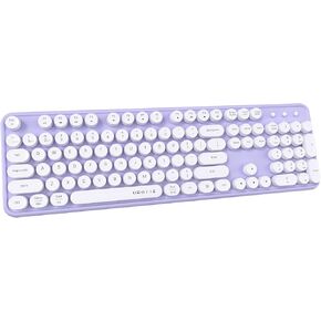 UBOTIE Dual Mode Colorful Wireless Keyboard, Bluetooth and USB Receiver Retro Typewriter Round Keycaps Keyboard Support Multi Devices for PC Laptop Tablet Phones(Purple-White)