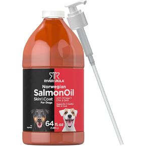 Salmon Oil for Dogs 64 fl oz | with Pump | Supports Healthy Skin and Coat | with Omega 3, EPA & DHA | Bulk Size Pet Supplement | Non-GMO, Gluten Free