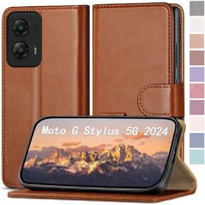 for Moto G Stylus 5G 2024 Phone case[RFID Blocking Leather],[3 Credit Card Slot] Flip Folio Book Shockproof Protector,Holder Stand Cases,Women Men for Stylus 5G 2024 Wallet Cover,Light Brown
