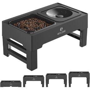 ELS PET Elevated Dog Bowls, 4 Height Adjustable Raised Dog Bowls with No Spill Dog Water Bowl and Stainless Steel Dog Food Bowl, 2-in-1 Non-Slip Dog Bowl Stand for Small Medium Large Dogs, Cats & Pets
