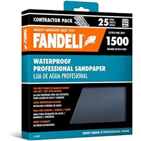 Fandeli | Waterproof Sandpaper | 1500 Grit | 25 Sheets 9'' x 11'' | For Car Polishing, Wooden Furniture Sanding and Metal Sanding | Water Resistant