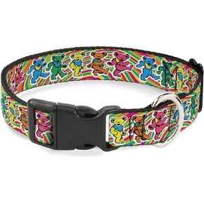 Grateful Dead Dog Collar with Plastic Buckle, Quick Release, Easy Adjustable, Dancing Bears Swirl Multi Color, 20 to 31 Inches 1.5 Inch Wide