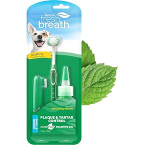 TropiClean Fresh Breath Dog Oral Care Kit | Complete Dog Toothbrush and Toothpaste Set for Plaque & Tartar Control | Dog Tooth Brushing Kit for Small & Medium Dogs