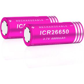 3.7 Volt 26650 Rechargeable Battery 6800mAh Battery 2 Pack Large Capacity Batteries for LED Flashlight, Headlamps, etc