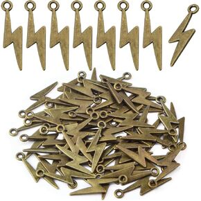 60pcs Antique Silver Lightning Bolt Pendants Tibetan Alloy Flash Thunder Charms Vintage Dangle Pendants for DIY Bracelet Necklace Earrings Jewelry Craft Making