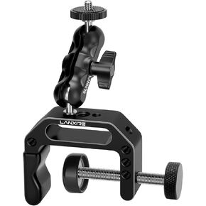 Camera Mount Clamp with Mini Magic Arm - 1/4" and 3/8" Threaded Holes - for Camera, Action Camera, Flash, Light, Microphone, Camera Clamp Adapter for Canon, Nikon, Sony, Panasonic, Blackmagic