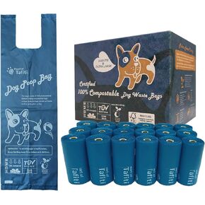 Heart of Tafiti Dog Poop Bag with Holder, Doggie poop bags with Easy Tie Handle, Compostable Dog Waste Bags, Extra Thick & Strong Leak Proof, Vegetable-Based, Unscented, Size 9 “x 16", 80 Counts in Saudi Arabia