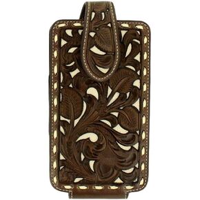 Nocona Belt Co. Unisex Floral Pierced Laced Edge Large Cell Phone Case Holder Tan One Size