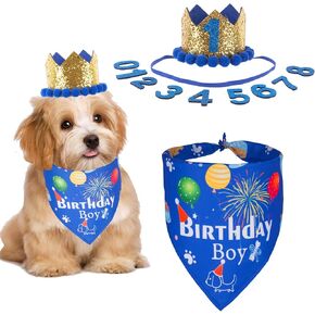 ADOGGYGO Dog Birthday Bandana Hat Set Dog Puppy Birthday Party Supply Dog Bandana Boy Puppy Birthday Hat Scarf for Small Medium Dog Pet (Navy Blue)