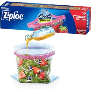 Ziploc Gallon Food Storage Bags, New Stay Open Design with Stand-Up Bottom, Easy to Fill, 19 Count