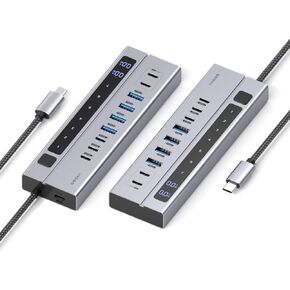 Hagibis Powered USB C Hub with Charging Station, LED Display 9 in 1 Type-C Docking Station Max 45W Charging with 10Gbps USB C Splitter for Macbook Pro Air, Meta Quest 3, iPad Pro, iPhone 15/16 Pro Max