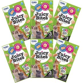 INABA Juicy Bites Grain-Free, Soft, Moist, Chewy Cat Treats with Vitamin E and Green Tea Extract, 0.4 Ounces per Pouch, 18 Pouches (3 per Bag), Scallop and Crab