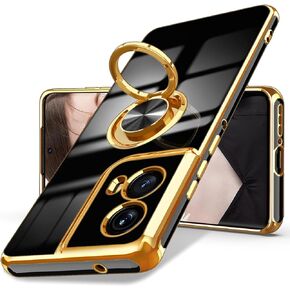 Dretal for Motorola Moto Edge 5G 2024 Case, 360° Rotatable Ring Holder Magnetic Kickstand,Plated Gold Edge Slim Soft TPU Protective Cover for Moto Edge 2024 (Deep Purple, 2024)