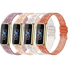 Elastic Nylon & Slim Silicone Bands Compatible with Fitbit Luxe, Adjustable Breathable Replacement Stretchy Nylon Loop & Lace Silicone Wristband Sport Strap for Women Men