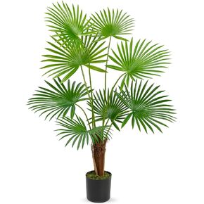4ft Artificial Plant Fan Palm Tree Tall Faux Tropical Palm Large Fake Plant Palm Tree in Pot for Indoor and Outdoor Home Decoration