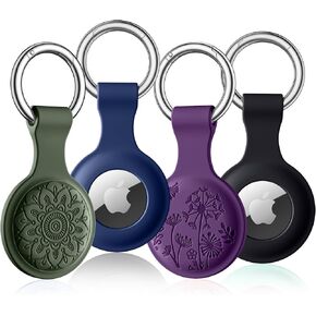 Lerobo Flower Engraved 4 Pack for Airtag Holder,Silicone Airtag case Compatible with Apple Air Tag Case with Keychain, Shockproof & Dustproof Airtag Holders for Pet Tracking, Bags, Kids, Keys, Luggage in Saudi Arabia