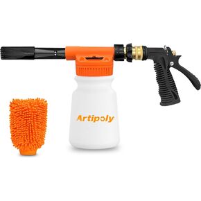 Car Wash Foam Gun + Microfiber Wash Mitt - Car Foam Sprayer - Foam Cannon for Hose - Spray Foam Gun Cleaner - Snow Foam Blaster for Cars, Boats, RVs, Foam Cannon Connects to Any Garden Hose